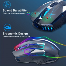 HXSI New 2.4GG Wireless Mouse Color Backlight 2400DPI Adjustable And Rechargeable USB Plug And Play Optical Mouse Suitable For Home Games, Office Computer Peripherals