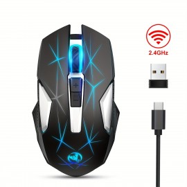 HXSI New 2.4GG Wireless Mouse Color Backlight 2400DPI Adjustable And Rechargeable USB Plug And Play Optical Mouse Suitable For Home Games, Office Computer Peripherals
