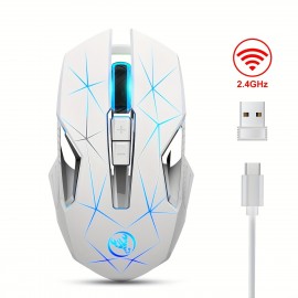 HXSI New 2.4GG Wireless Mouse Color Backlight 2400DPI Adjustable And Rechargeable USB Plug And Play Optical Mouse Suitable For Home Games, Office Computer Peripherals