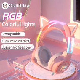 ONIKUMA X15pro,Wired Gaming Headset With Detachable Cat Ears, RGB, Removable Mic,Compatible With PC Mobile,Over-Ear Luminous Wired  Gaming Headset