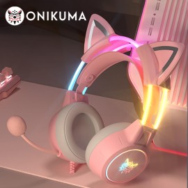 ONIKUMA X15pro,Wired Gaming Headset With Detachable Cat Ears, RGB, Removable Mic,Compatible With PC Mobile,Over-Ear Luminous Wired  Gaming Headset