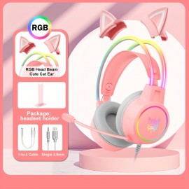 ONIKUMA X15pro,Wired Gaming Headset With Detachable Cat Ears, RGB, Removable Mic,Compatible With PC Mobile,Over-Ear Luminous Wired  Gaming Headset