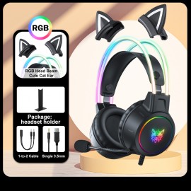 ONIKUMA X15pro,Wired Gaming Headset With Detachable Cat Ears, RGB, Removable Mic,Compatible With PC Mobile,Over-Ear Luminous Wired  Gaming Headset