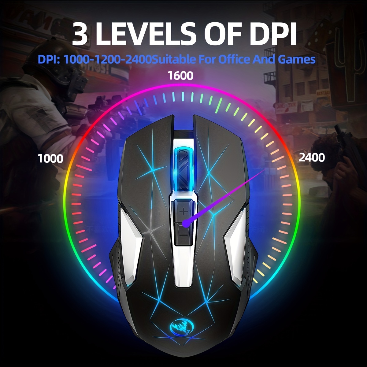 computer peripherals, hxsi new 2 4gg wireless mouse color backlight 2400dpi adjustable and rechargeable usb plug and play optical mouse suitable for home games office computer peripherals details 4