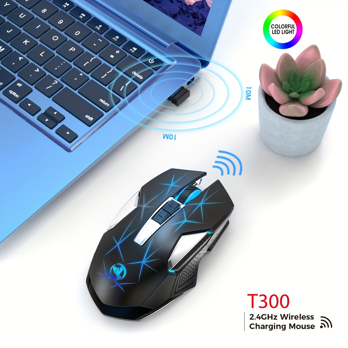 computer peripherals, hxsi new 2 4gg wireless mouse color backlight 2400dpi adjustable and rechargeable usb plug and play optical mouse suitable for home games office computer peripherals details 6