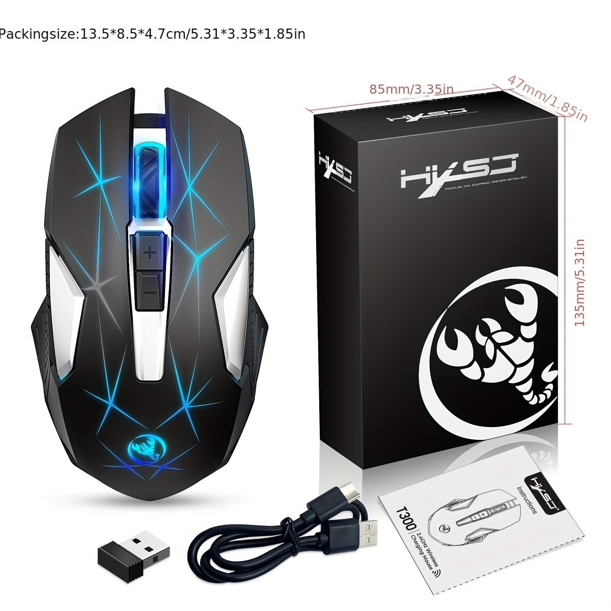 computer peripherals, hxsi new 2 4gg wireless mouse color backlight 2400dpi adjustable and rechargeable usb plug and play optical mouse suitable for home games office computer peripherals details 8