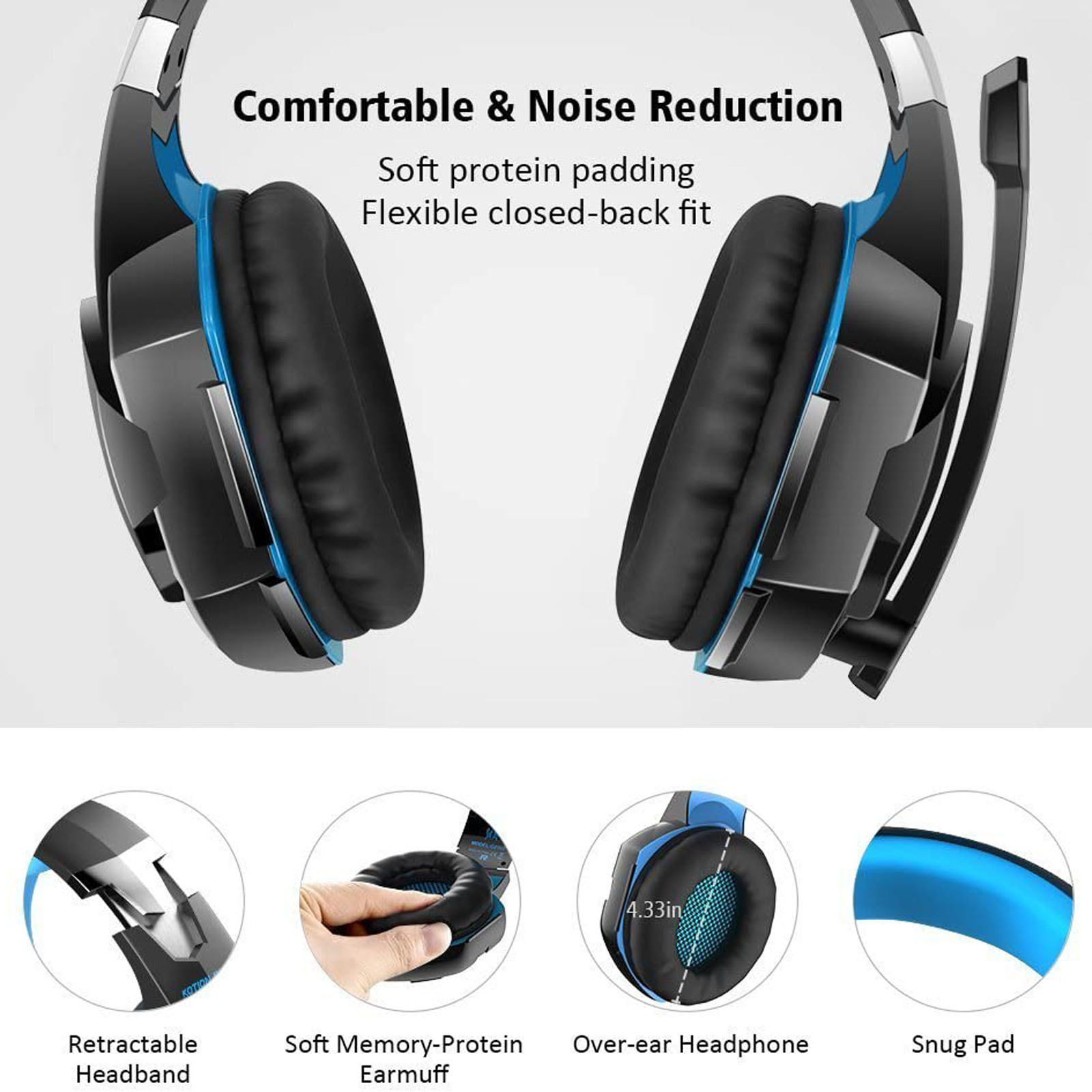 g2000 gaming headset experience immersive audio with noise cancelling mic led lights soft memory earmuffs details 6