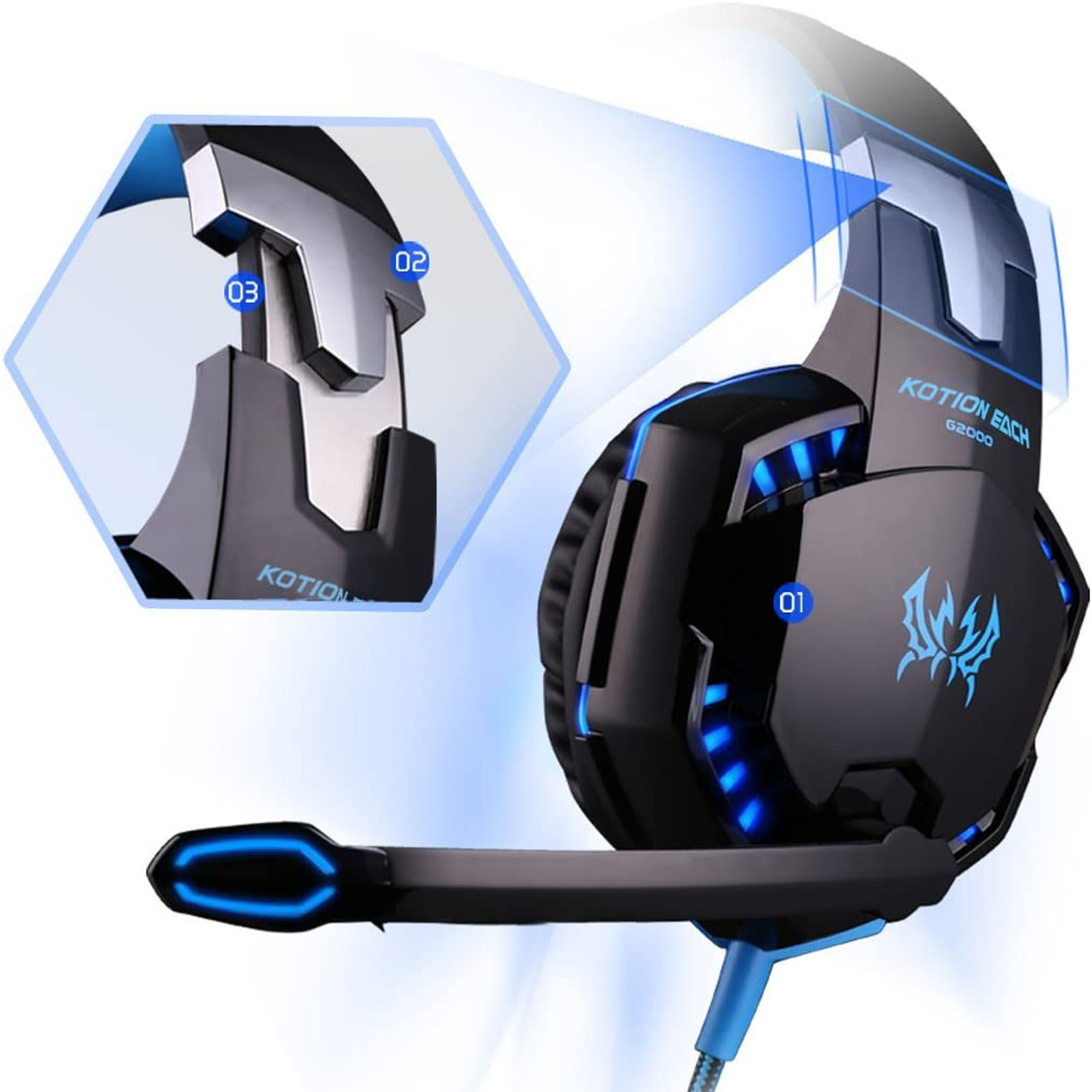 g2000 gaming headset experience immersive audio with noise cancelling mic led lights soft memory earmuffs details 7