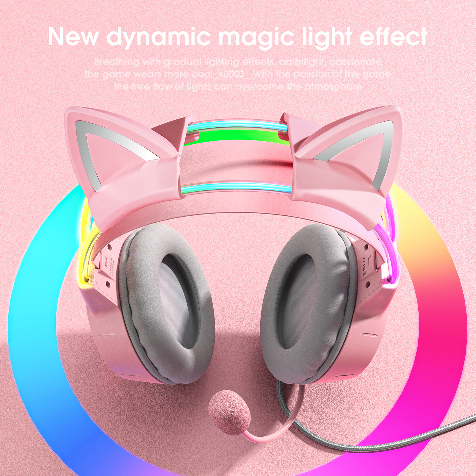 onikuma x15pro wired gaming headset with detachable cat ears rgb removable mic compatible with pc mobile over ear luminous wired gaming headset details 0